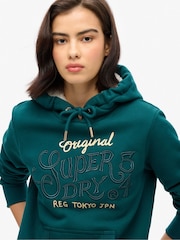 Superdry Deep Teal Luxe Metallic Logo Hoodie - Image 3 of 4