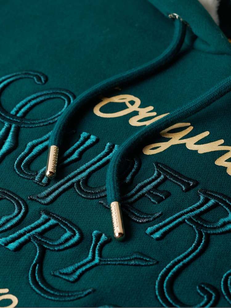 Superdry Deep Teal Luxe Metallic Logo Hoodie - Image 4 of 4