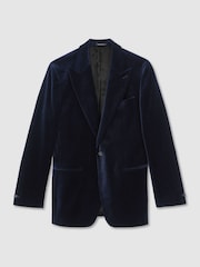 Reiss Navy Apsara Tailored Fit Velvet Single-Breasted Blazer - Image 2 of 8