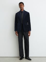 Reiss Navy Apsara Tailored Fit Velvet Single-Breasted Blazer - Image 3 of 8