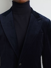 Reiss Navy Apsara Tailored Fit Velvet Single-Breasted Blazer - Image 4 of 8