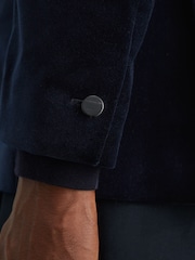 Reiss Navy Apsara Tailored Fit Velvet Single-Breasted Blazer - Image 5 of 8