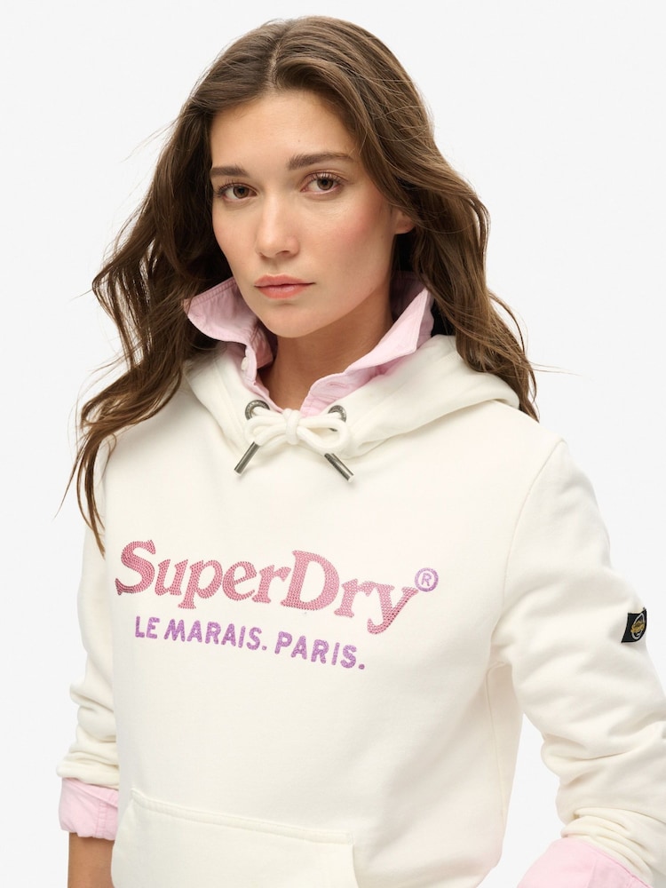Superdry Ecru 100% Cotton Metallic Venue Hoodie - Image 3 of 5