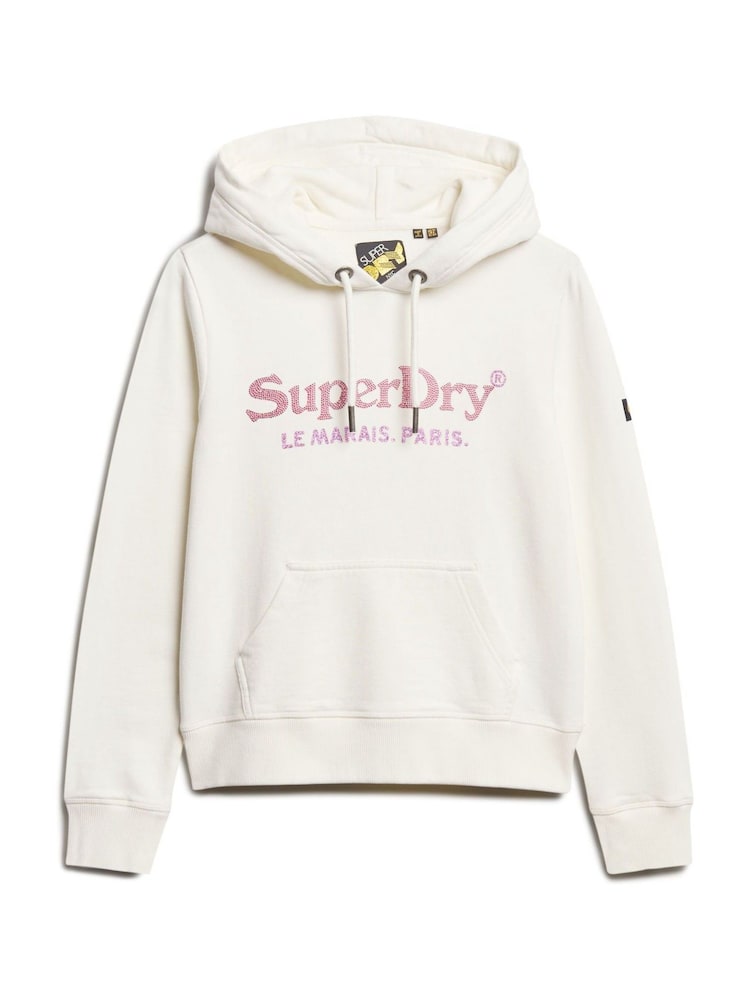 Superdry Ecru 100% Cotton Metallic Venue Hoodie - Image 4 of 5