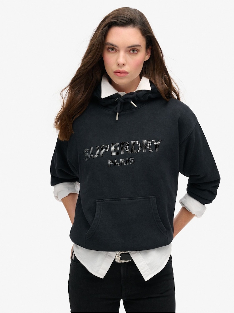 Superdry Black Sport Luxe Loose Hoodie - Image 1 of 8