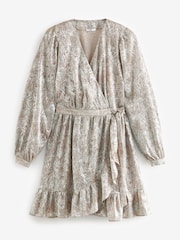 Silver / Pink Long Sleeve Metallic Wrap Mini Dress - Image 6 of 7