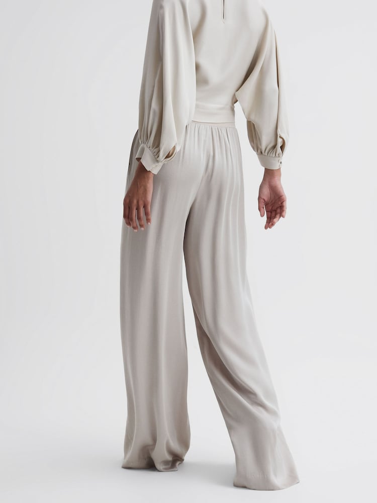 Reiss Neutral Imogen Wide Leg Elasticated Waist Trousers - Image 4 of 4