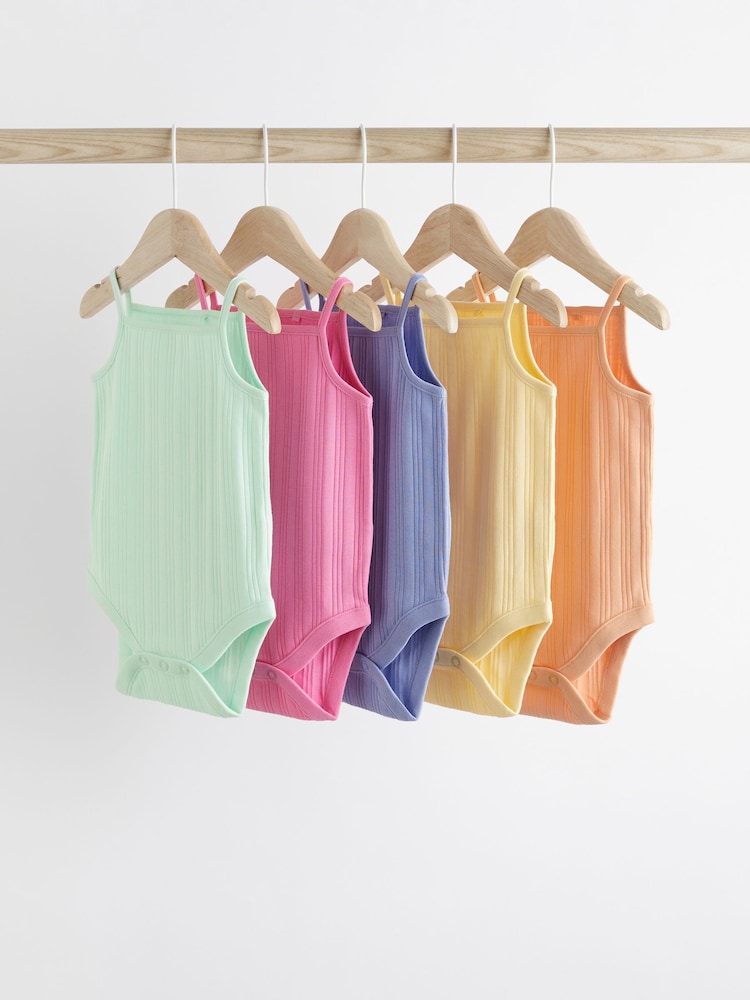 Multi Bright Baby 5 Pack Strappy Vest 100% Cotton Bodysuits - Image 1 of 6