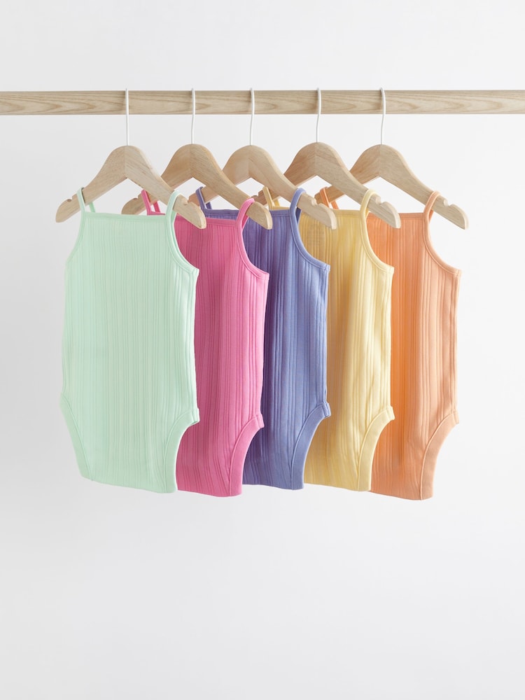 Multi Bright Baby 5 Pack Strappy Vest 100% Cotton Bodysuits - Image 2 of 6