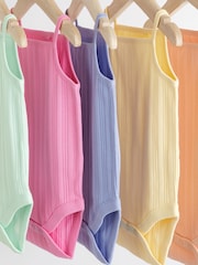 Multi Bright Baby 5 Pack Strappy Vest 100% Cotton Bodysuits - Image 3 of 6