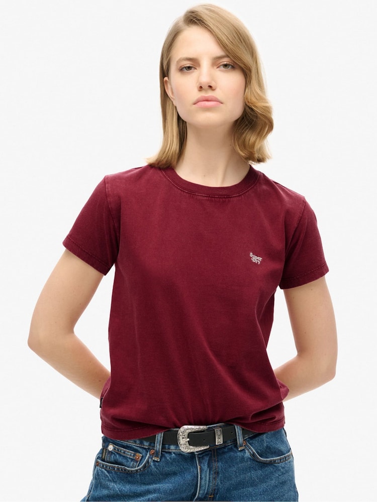 Superdry Rich Burgundy Essential Logo Fitted 100% Cotton T-Shirt - Image 1 of 6