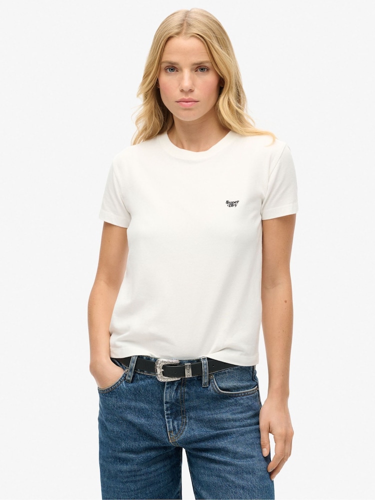 Superdry Off White Essential Logo Fitted 100% Cotton T-Shirt - Image 1 of 5 Superdry Off White Essential Logo Fitted 100% Cotton T-Shirt - Image 1 of 5