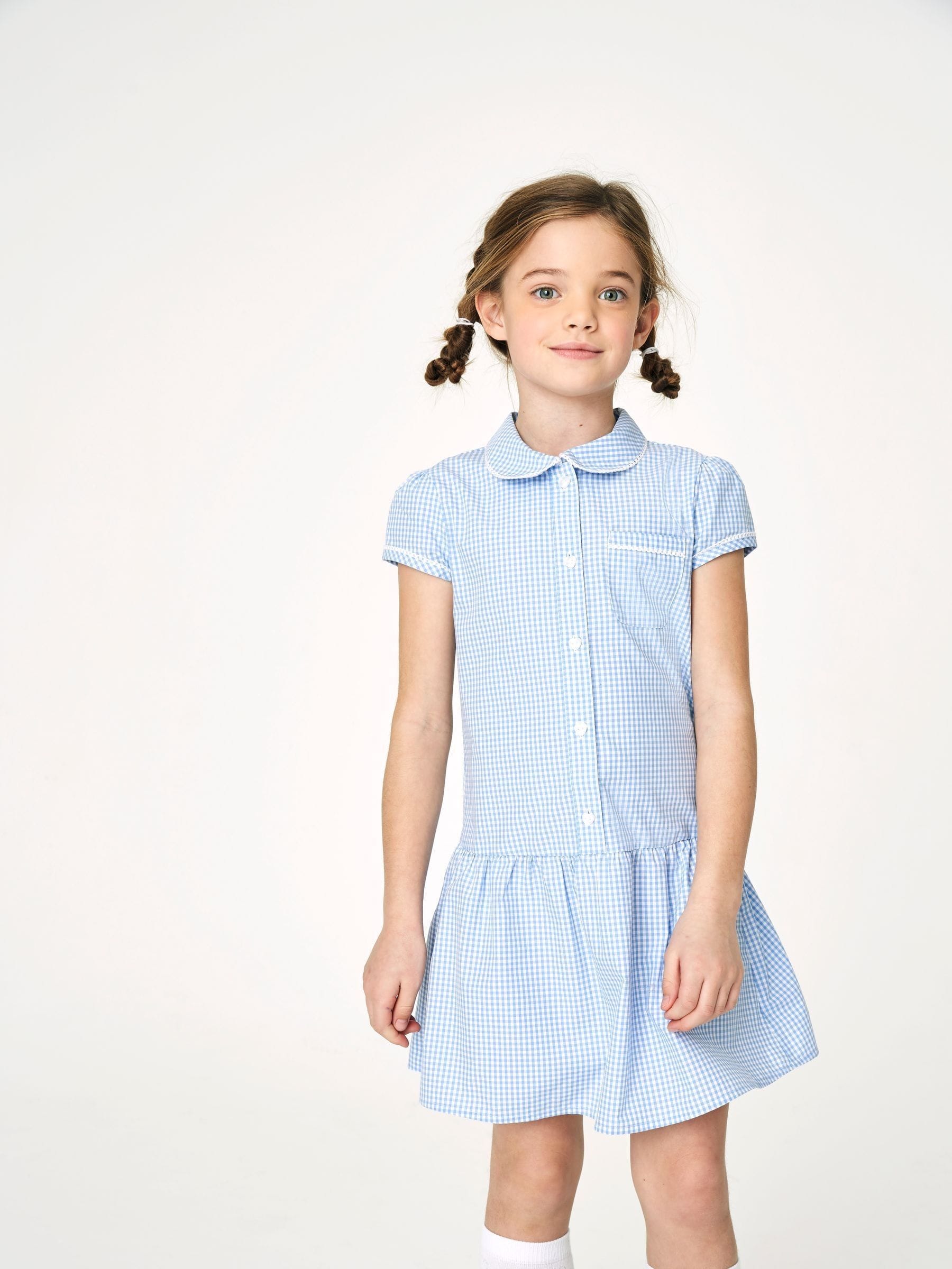 Buy Blue Cotton Rich Drop Waist Gingham School Dress 3 14yrs from the Next UK online shop