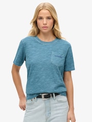 Superdry Moonlight Blue 100% Cotton Essential Logo Overdyed T-Shirt - Image 1 of 4