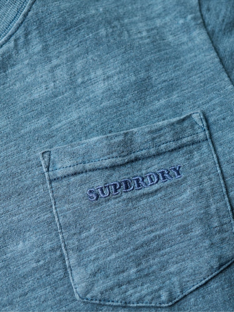 Superdry Moonlight Blue 100% Cotton Essential Logo Overdyed T-Shirt - Image 4 of 4