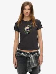 Negro bisonte - Camiseta pequeña entallada con tatuajes y diamantes de imitación de 100% algodón de Superdry - Imagen 1 de 6