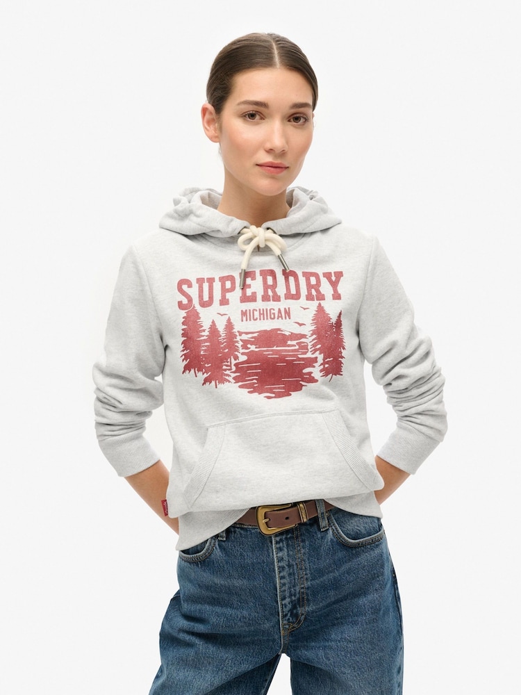 Superdry Flake Grey Marl Lo-Fi Outdoor Graphic Hoodie - Image 1 of 4