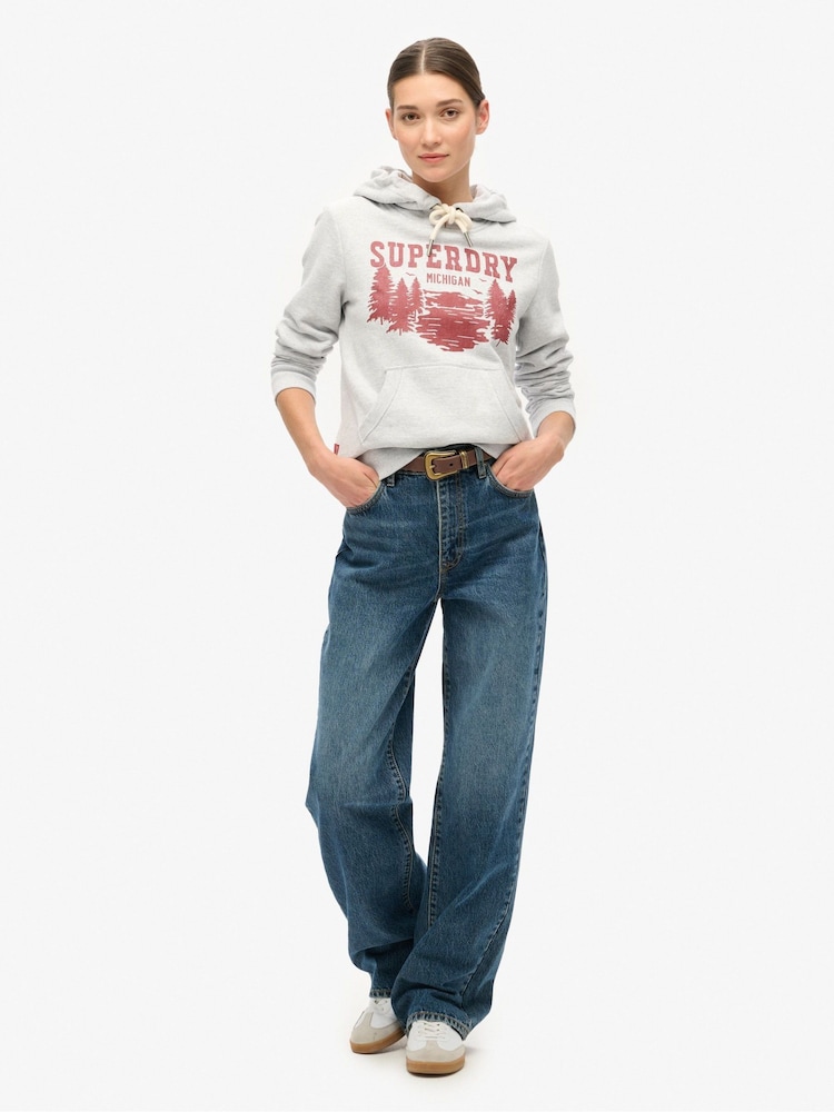 Superdry Flake Grey Marl Lo-Fi Outdoor Graphic Hoodie - Image 2 of 4