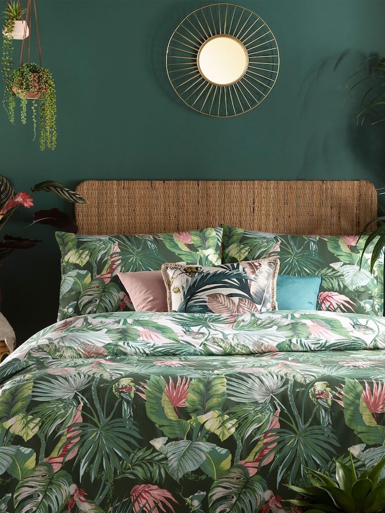 furn. Jade Green Amazonia Rainforest Reversible Duvet Cover and Pillowcase Set - Image 1 of 4