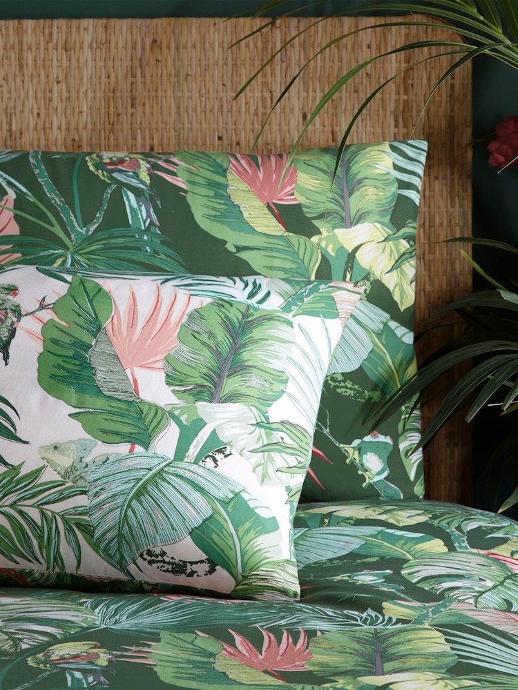 furn. Jade Green Amazonia Rainforest Reversible Duvet Cover and Pillowcase Set - Image 2 of 4