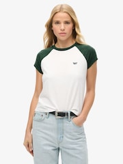 Superdry Enamel Green/Off White 100% Cotton Essential Logo Raglan T-Shirt - Image 1 of 5