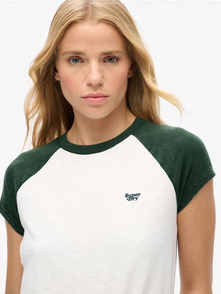 Superdry Enamel Green/Off White 100% Cotton Essential Logo Raglan T-Shirt - Image 3 of 5