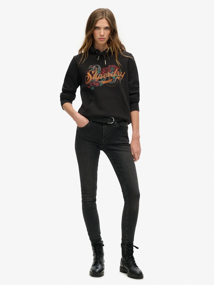 Superdry Black Tattoo Script Graphic Hoodie - Image 1 of 3