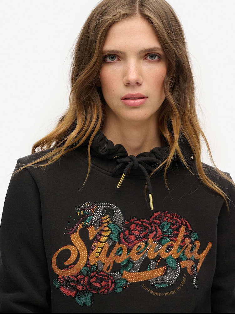 Superdry Black Tattoo Script Graphic Hoodie - Image 2 of 3