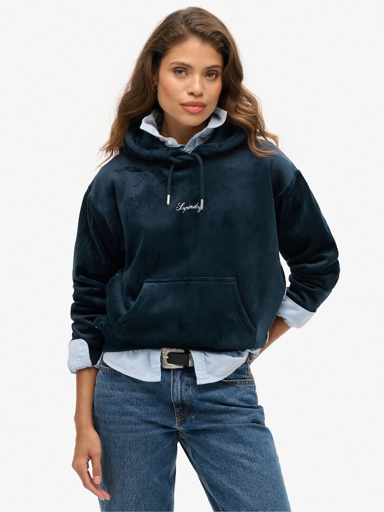 Superdry Blueberry Navy Country Club Velour Loose Hoodie - Image 1 of 5