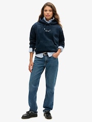 Superdry Blueberry Navy Country Club Velour Loose Hoodie - Image 3 of 5
