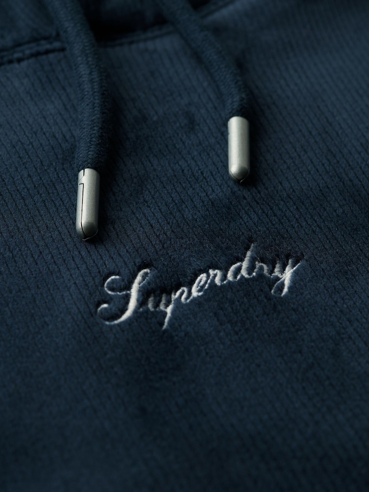 Superdry Blueberry Navy Country Club Velour Loose Hoodie - Image 5 of 5