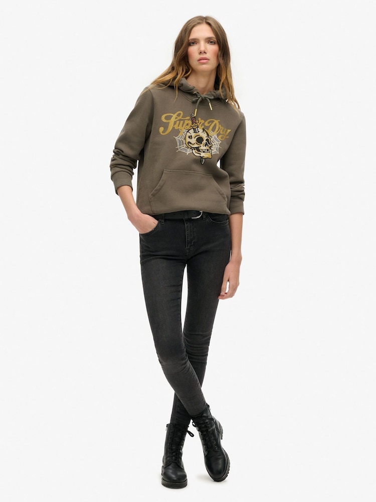 Superdry Dusky Slate Grey Tattoo Script Graphic Hoodie - Image 2 of 5