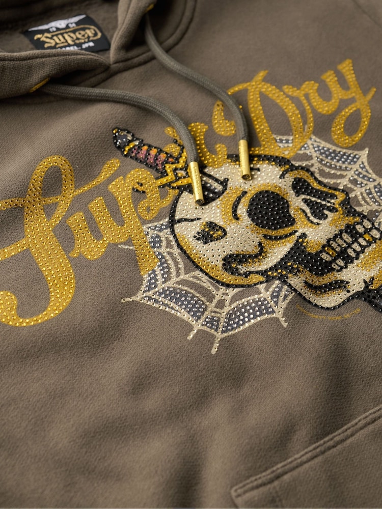 Superdry Dusky Slate Grey Tattoo Script Graphic Hoodie - Image 5 of 5