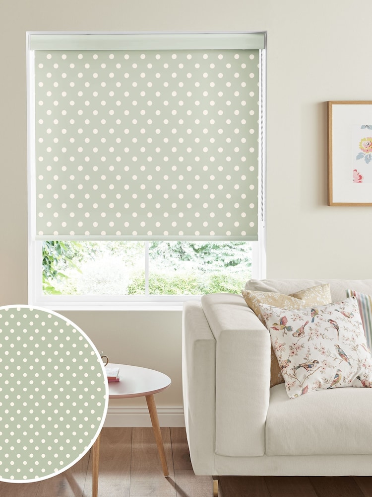Cath Kidston Green Button Spot Aloe Made to Measure Roller Blind - Image 1 of 4
