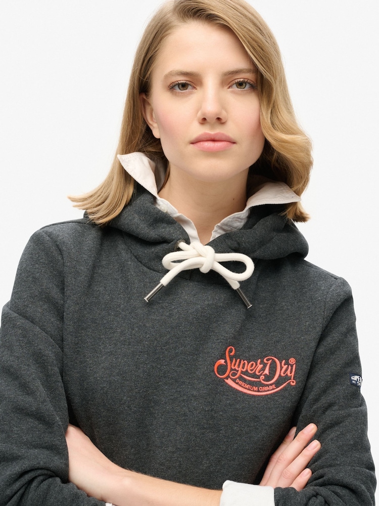 מלאנז' פחם - Superdry קפוצ'ון עם לוגו וינטג' רקום בצבעי ניאון - Image 4 of 6