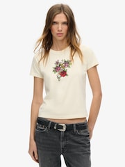 Rice White - Camiseta pequeña entallada con tatuajes y diamantes de imitación de 100% algodón de Superdry - Imagen 1 de 5