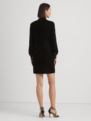 Lauren Ralph Lauren Natural Button Trim Velvet Mockneck Dress - Image 4 of 7