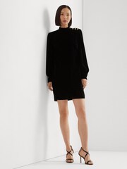 Lauren Ralph Lauren Natural Button Trim Velvet Mockneck Dress - Image 5 of 7