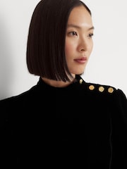 Lauren Ralph Lauren Natural Button Trim Velvet Mockneck Dress - Image 6 of 7
