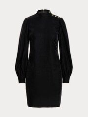 Lauren Ralph Lauren Natural Button Trim Velvet Mockneck Dress - Image 7 of 7