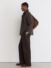 Reiss Brown Check Liam Wool-Blend Twin-Pocket Overshirt - Image 4 of 7