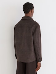 Reiss Brown Check Liam Wool-Blend Twin-Pocket Overshirt - Image 5 of 7