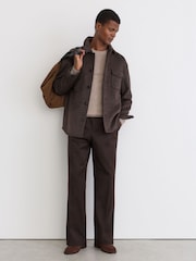 Reiss Brown Check Liam Wool-Blend Twin-Pocket Overshirt - Image 6 of 7