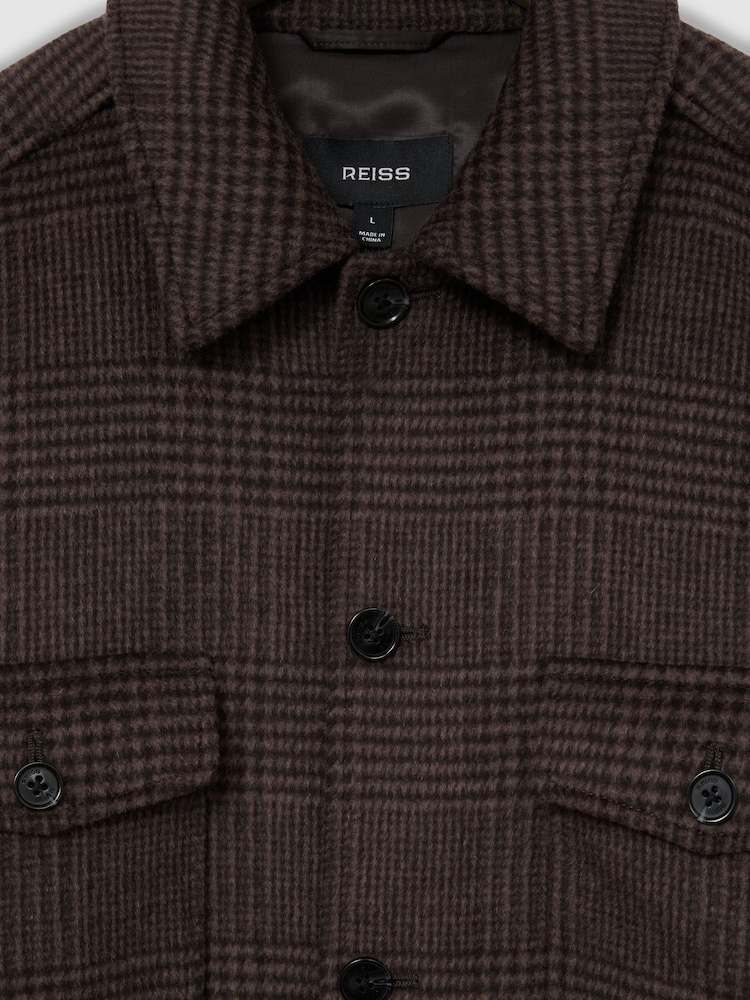 Reiss Brown Check Liam Wool-Blend Twin-Pocket Overshirt - Image 7 of 7 Reiss Brown Check Liam Wool-Blend Twin-Pocket Overshirt - Image 7 of 7