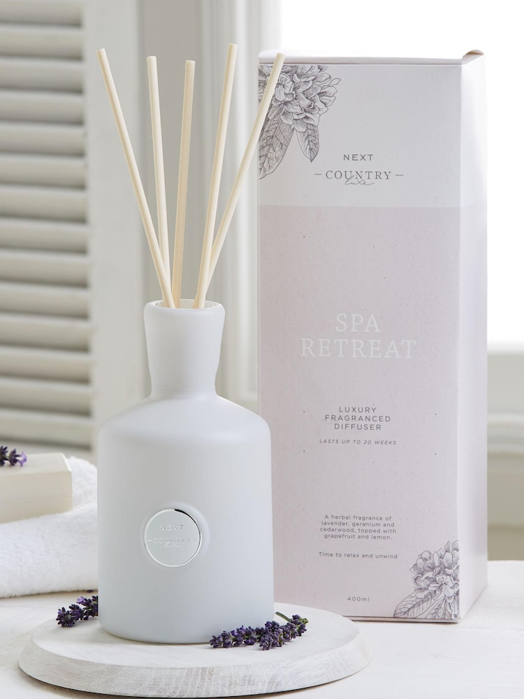 Country Luxe Spa Retreat Lavender & Geranium Fragranced Reed 400ml Diffuser - Image 1 of 4 Country Luxe Spa Retreat Lavender & Geranium Fragranced Reed 400ml Diffuser - Image 1 of 4