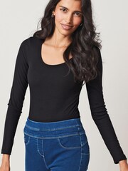 Black Scoop Neck Bodysuit - Image 1 of 6