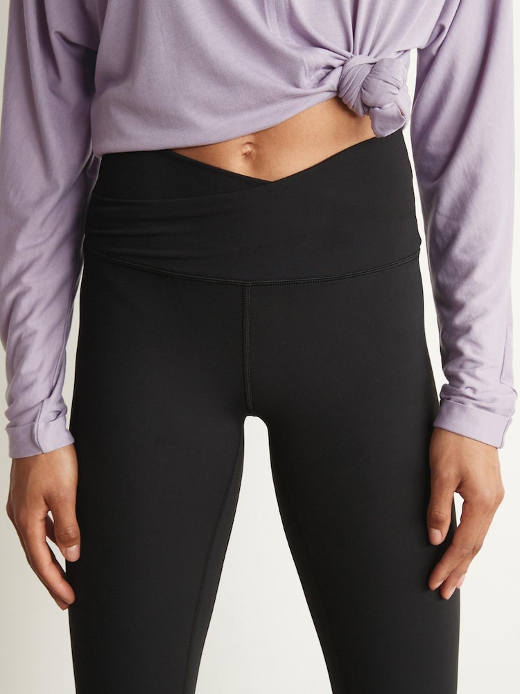 Black Wrap Waist Balance Wrap Front Yoga Leggings - Image 4 of 6