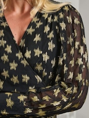 Finding Friday Black Metallic Star Long Sleeve Wrap Dress - Image 4 of 4