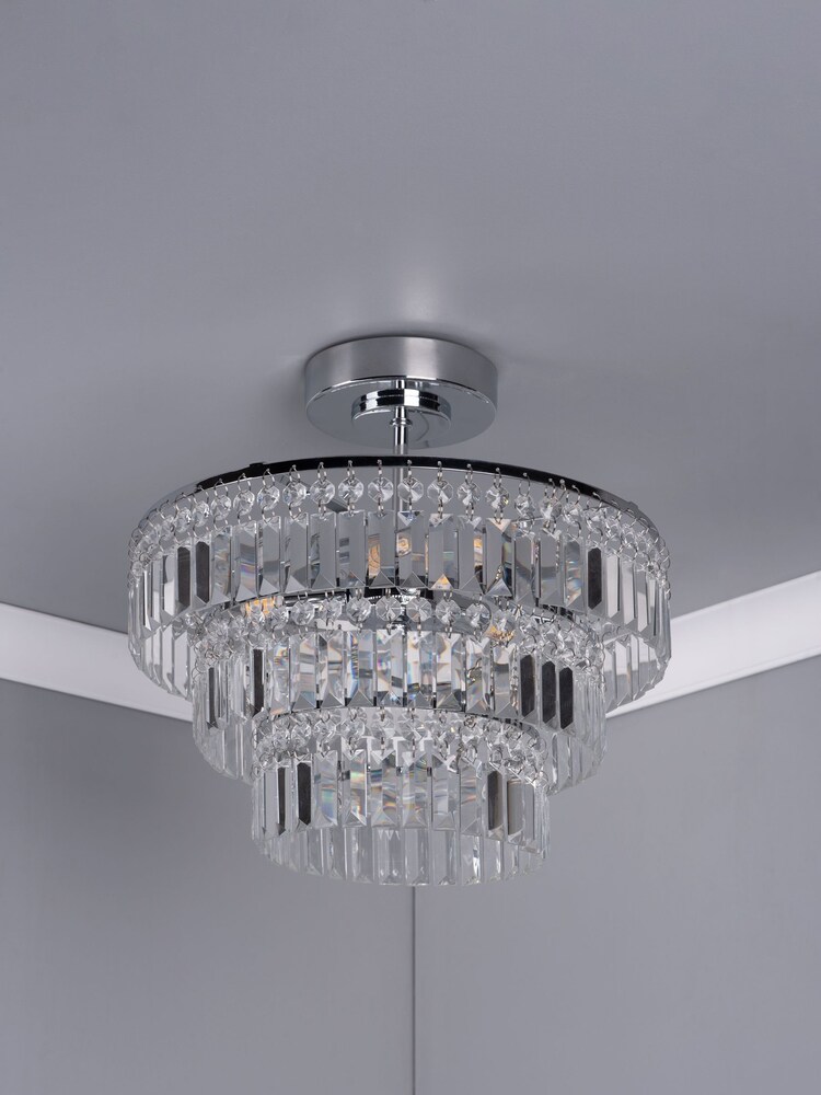 Dar Lighting Silver Rowena 3 Light Semi Flush Fitting Ceiling Light - Image 2 of 4 Dar Lighting Silver Rowena 3 Light Semi Flush Fitting Ceiling Light - Image 2 of 4