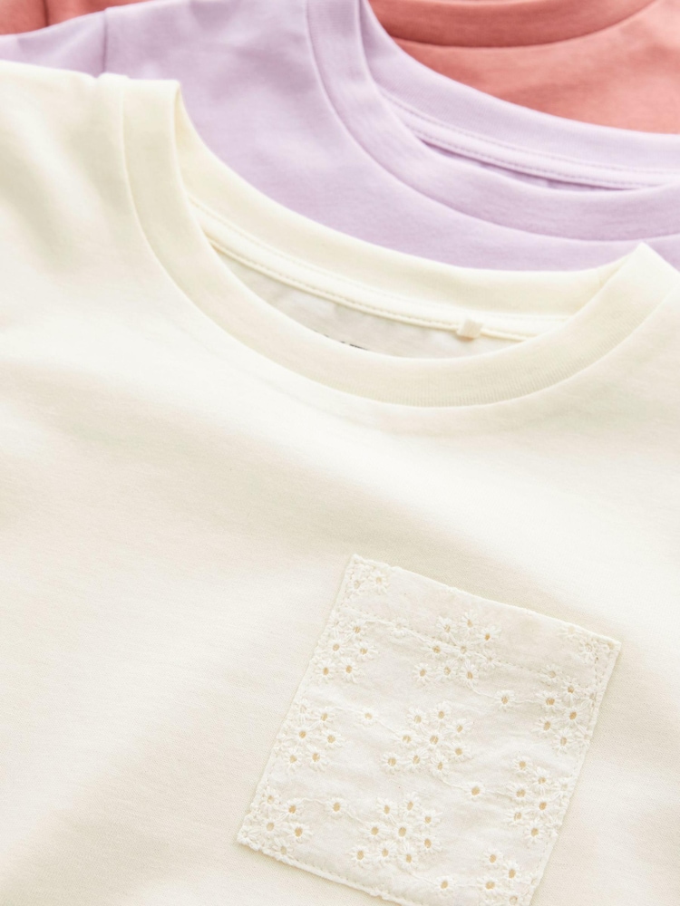 Bež/roza/vijolična - 3 Pack Crochet Pocket T-Shirts (3-16yrs) - Slika 3 iz 3